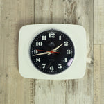 Black white 1970s German VINTAGE WALL CLOCK, mid-century plastic Battery Kitchen clock