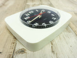 Black white 1970s German VINTAGE WALL CLOCK, mid-century plastic Battery Kitchen clock