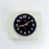 Black white 1970s German VINTAGE WALL CLOCK, mid-century plastic Battery Kitchen clock