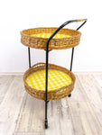 Cute 1970s bar cart TROLLEY with 2 removable WICKER TRAYS