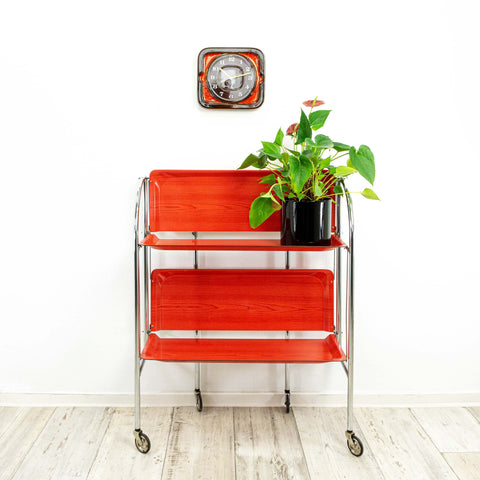 Iconic 1960s red faux-wood FOLDING BAR CART 'Dinett'