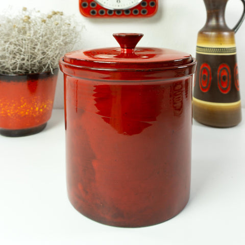 Big 1970s red WESTGERMAN POTTERY JAR with lid