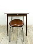 Comfy brown upholstered 1960s FAUX-LEATHER STOOL with chromed leg