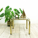 Golden 1980s Smoked GLASS CHROME Side End TABLE Nightstand