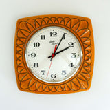 Orange red flamed 70s ceramic WALL CLOCK by Schatz, Westgermany