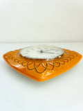 Orange red flamed 70s ceramic WALL CLOCK by Schatz, Westgermany