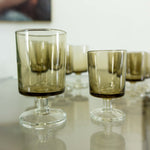 Set of 12 French vintage SMOKED GLASSES by LUMINARC, stemmed tumbler cocktail shot