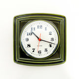Moss green square 1970s VINTAGE WALL CLOCK Westgermany