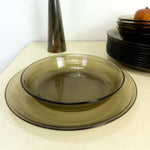 Set of 16 French vintage smoked glass SOUP and DINNER PLATES