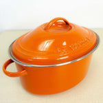 Orange French 1970s ENAMEL POT with lid by 'Le Creuset'