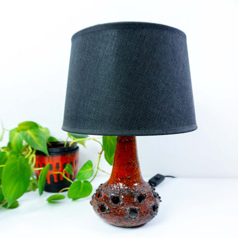 1970s red black CERAMIC TABLE LAMP Westgerman Pottery