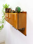 1950s midcentury KITCHEN WALL CABINET with glass curtain rail