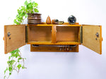 1950s midcentury KITCHEN WALL CABINET with glass curtain rail
