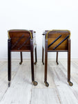 Stunning pair of 1960s flamed wood MIDCENTURY NIGHTSTANDS carts