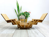 1960s flamed wood MIDCENTURY SEWING or Jewelry BOX, cantilever style