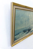 Framed VINTAGE SEASCAPE PRINT of a midcentury oil painting, ca. 1960s
