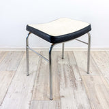 Black white upholstered 1960s FAUX-LEATHER STOOL with chromed legs