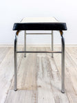 Black white upholstered 1960s FAUX-LEATHER STOOL with chromed legs