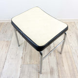 Black white upholstered 1960s FAUX-LEATHER STOOL with chromed legs
