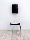 Black white upholstered 1960s FAUX-LEATHER STOOL with chromed legs