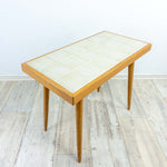 Sturdy 1970s ceramic top SIDE TABLE, midcentury teak wood plant stand