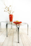 ON HOLD FOR N.! Set of TWO 1970s Smoked Glass Chrome NESTING TABLES coffee tables