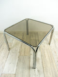 Square 1970s smoked GLASS CHROME Coffee TABLE, side end table, nightstand