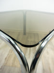 Square 1970s smoked GLASS CHROME Coffee TABLE, side end table, nightstand
