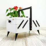 Cute white black 1960s wooden MDCENTURY sewing or jewelry BOX