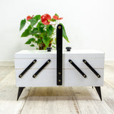 Cute white black 1960s wooden MDCENTURY sewing or jewelry BOX