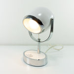 Pair of 1970s chromed WHITE oval EYE-BALL table lamps, one lamp height adjustable
