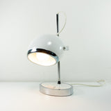 Pair of 1970s chromed WHITE oval EYE-BALL table lamps, one lamp height adjustable