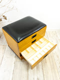 Extraordinary 1960s upholstered midcentury teak wood STOOL SEWING box CART