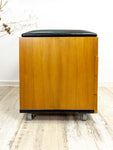 Extraordinary 1960s upholstered midcentury teak wood STOOL SEWING box CART